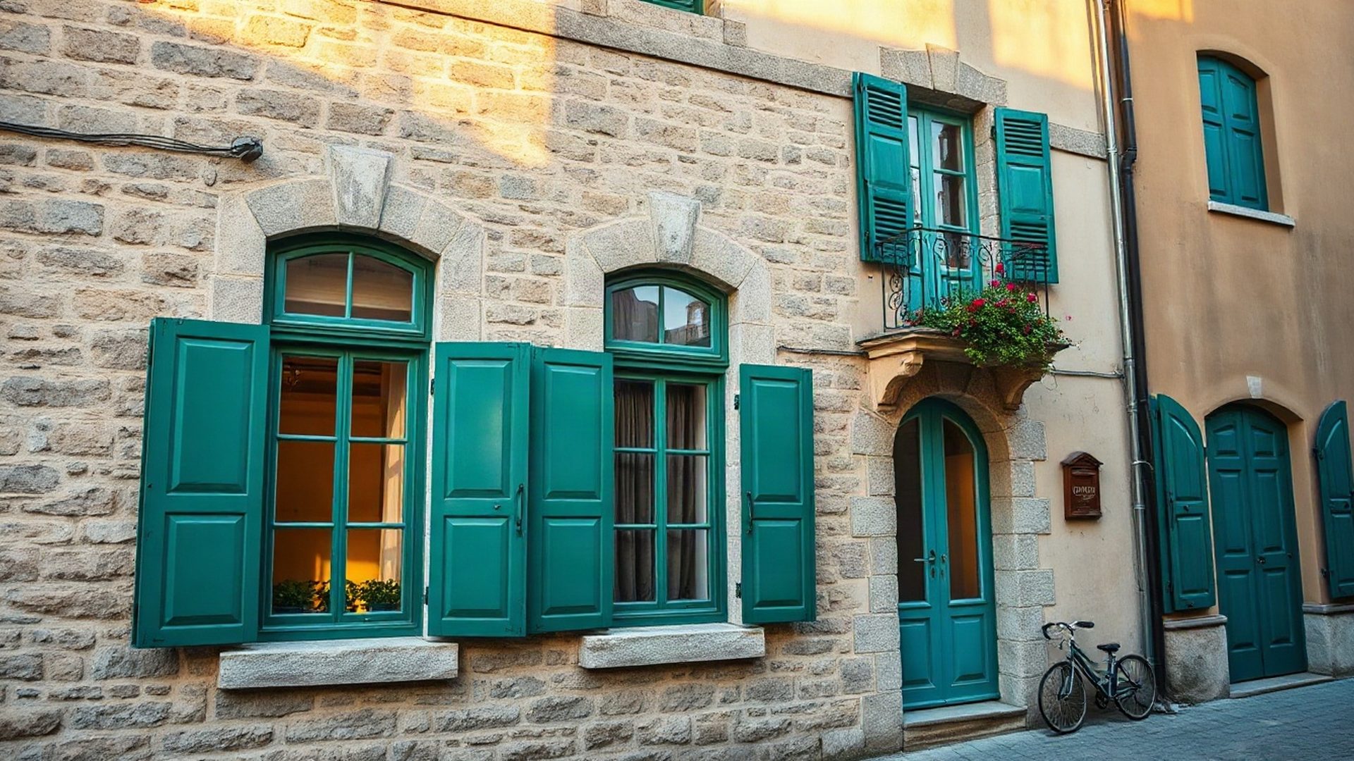 Renovated stone Slovenian townhouse facade in the Ptuj old town